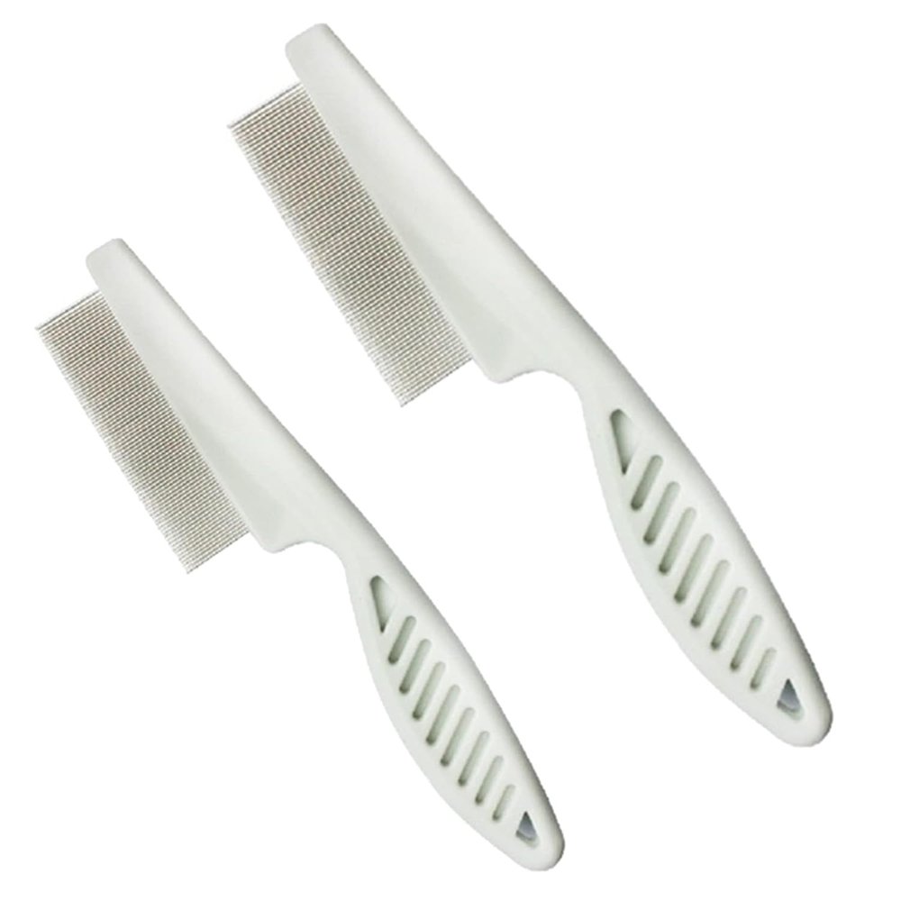 2Pcs 14cm and 18cm White Long Handle Metal Hair Nit Comb Remove Head Nits,Hair Grooming Comb with Stainless Steel Teeth for Pets And Adults Lice Treatments,Lice Treatments