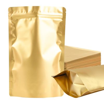 100 Pack Mylar Smell Proof Bags, Resealable Gold Stand Up Pouch Bags Foil Sealable Bags for Packaging, 6.29.4 Inch