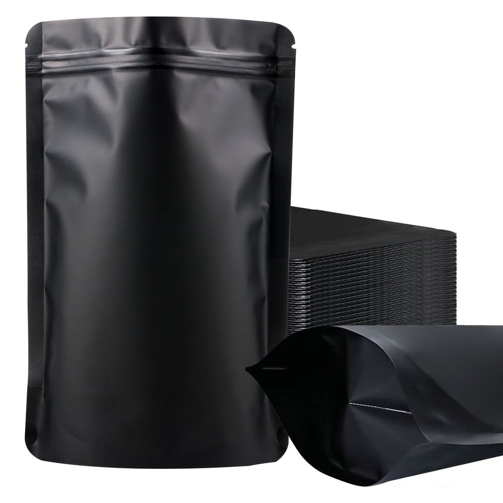 100 Pack Mylar Smell Proof Bags, Resealable Black Stand Up Pouch Bags Foil Sealable Bags for Packaging, 5.57.8 Inch