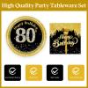 72 Pcs 80th Birthday Paper Plates and Napkins Party Supplies, Back Gold 80th Birthday Party Plates and Napkins Tableware Set for Men Women Cheers to 80 Years Decorations Serves 24 view 3
