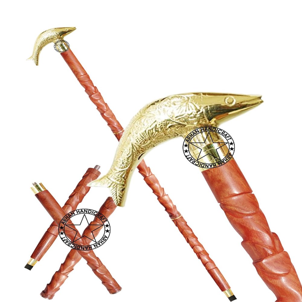 Brass Nautical Designer Walking Stick Men & Women Canes and Wooden 37 inch Handle Golden Natural Wood Rosewood (JCPO)