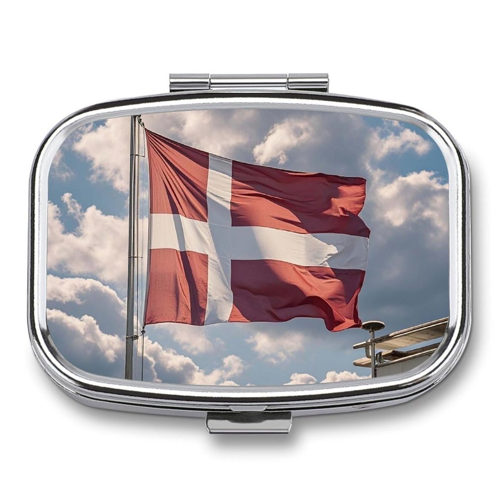 Square Pill Box Denmark Danish Flag Pill Case 2 Compartment Medicine Pill Organizer for Purse & Pocket Portable Travel Pillbox Medicine Vitamin Cod Liver Oil Storage Box Organizer