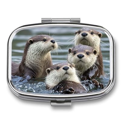 Square Pill Box Otters Pill Case 2 Compartment Medicine Pill Organizer for Purse & Pocket Portable Travel Pillbox Medicine Vitamin Cod Liver Oil Storage Box Organizer