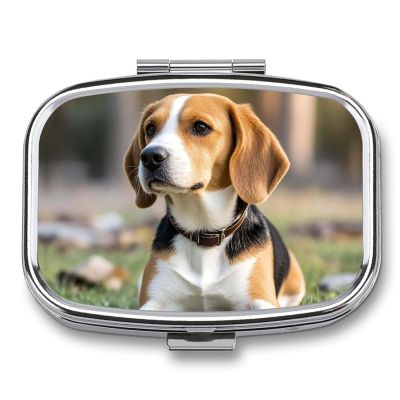Square Pill Box Ovely Pet Dog Beagle Pill Case 2 Compartment Medicine Pill Organizer for Purse & Pocket Portable Travel Pillbox Medicine Vitamin Cod Liver Oil Storage Box Organizer