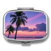 Square Pill Box Palm Tree Purple Sunset Pill Case 2 Compartment Medicine Pill Organizer for Purse & Pocket Portable Travel Pillbox Medicine Vitamin Cod Liver Oil Storage Box Organizer view 1