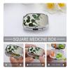 Square Pill Box Eucalyptus Leaves Pill Case 2 Compartment Medicine Pill Organizer for Purse & Pocket Portable Travel Pillbox Medicine Vitamin Cod Liver Oil Storage Box Organizer view 3