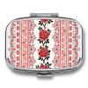 Square Pill Box Ukrainian Embroidery Style Rose Pill Case 2 Compartment Medicine Pill Organizer for Purse & Pocket Portable Travel Pillbox Medicine Vitamin Cod Liver Oil Storage Box Organizer view 1