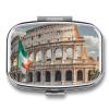 Square Pill Box Roman Colosseum Italian Flag Pill Case 2 Compartment Medicine Pill Organizer for Purse & Pocket Portable Travel Pillbox Medicine Vitamin Cod Liver Oil Storage Box Organizer view 1