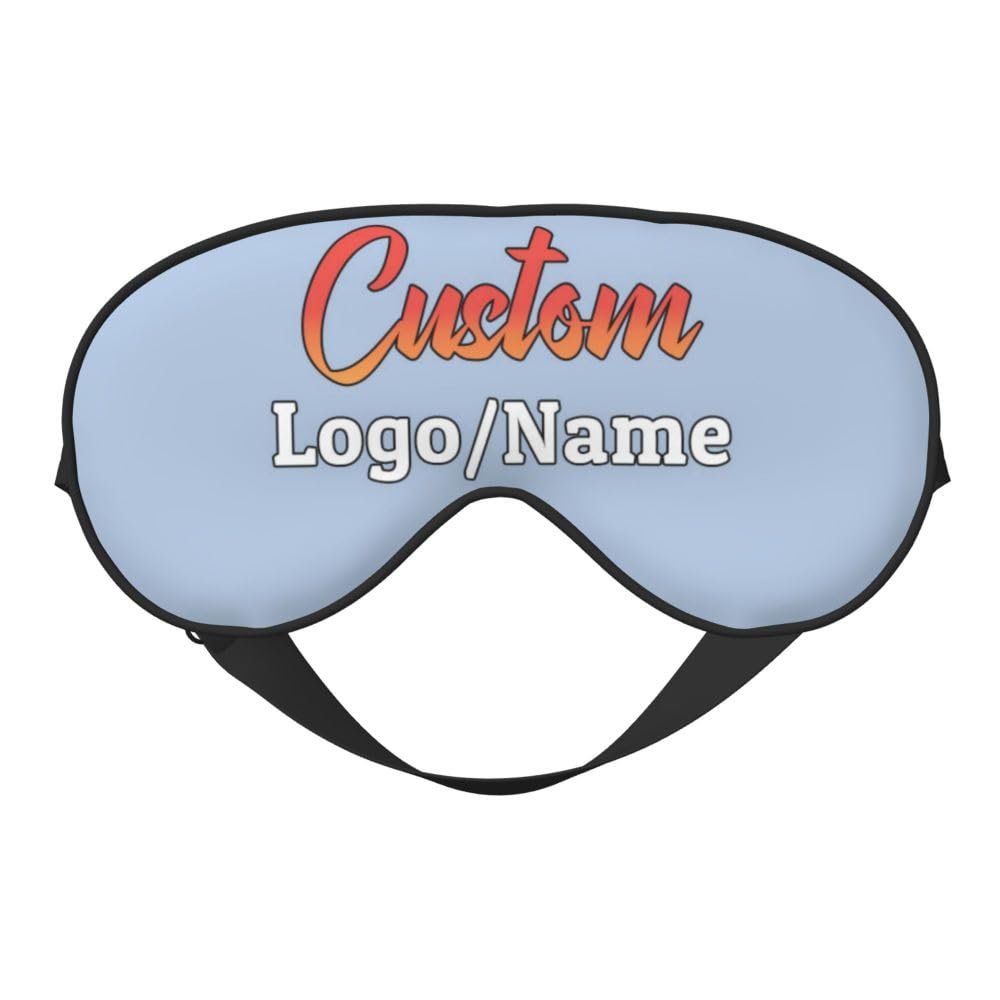 Custom Sleep Mask with Photo Text Logo, Customized Blackout Eye Cover with Adjustable Strap for Travel Offices, LightSteelBlue