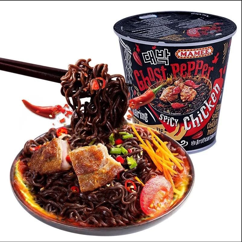 Ghost Pepper Noodles Spicy Dry Mixed Noodles 80g/barrel, 1 Million Spiciness, Black Noodles, Hot Pepper Spicy Instant Dry Mixed Noodles, Super Spicy Instant Noodles, Cup Noodles (2 buckets)