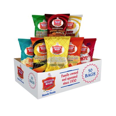 Better Made Potato Chips - Choose Your Own Flavors! - 50 X 1oz Bags (50 Pack) - BBQ, Original, Red Hot, Sweet Heat, Sour Cream & Onion, Salt & Vinegar - 0 Trans Fat - Crunchy, Crispy Snack