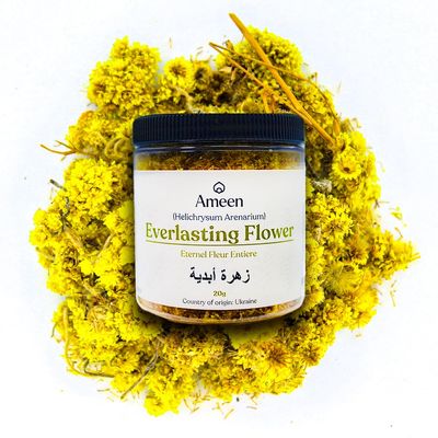 Ameen Everlasting Flower Helichrysum Immortelle Dried Flowers, 20g | Wild Harvested Herb for Tea