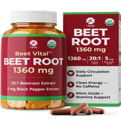 1 Body Beet Root Capsules, Organic Beet Root Capsules 1360mg, 60 Vegan Caps