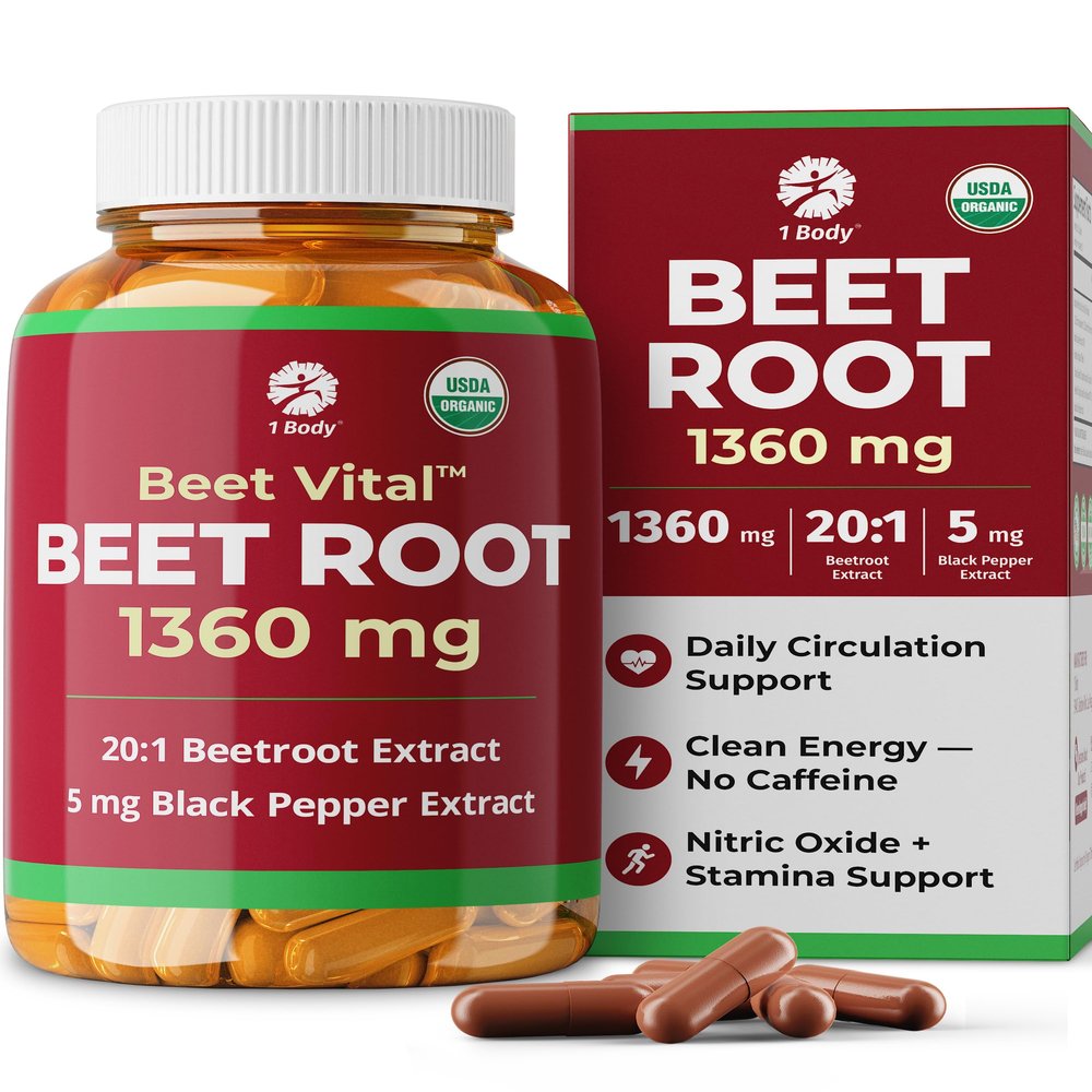 1 Body Beet Root Capsules, Organic Beet Root Capsules 1360mg, 60 Vegan Caps