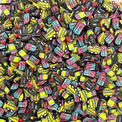 12mm Back to School Sprinkle Mix, School Bus, Pencil, Black Board, Eraser Mix, Polymer Faux Sprinkle Slices (Multicolor, 30 gram Bag)