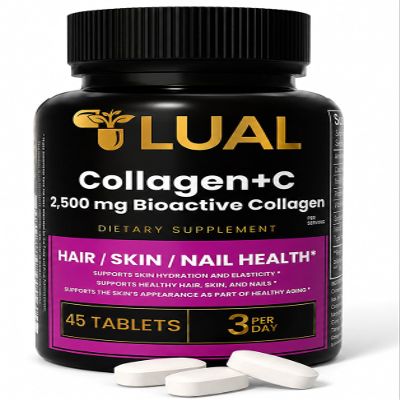 LUAL Hydrolyzed Collagen Peptides Tablets with Vitamin C for Women