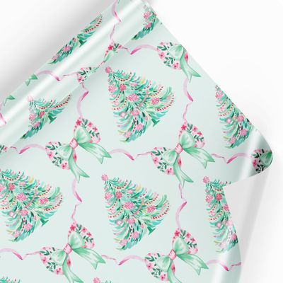 Preppy Christmas Wrapping Paper Girly Xmas Gift Wrap Sister Christmas Gift Wrap Bow Pink Mint Wrapping Paper Preppy Tree