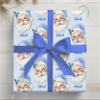 Custom Name Santa Wrapping Paper for Boy Blue Santa Claus Gift Wrap Roll Baby Boy Christmas Wrapping Paper son Blue Xmas Wrap view 2