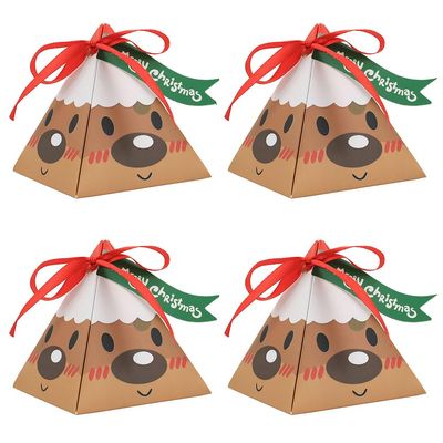 EUBUY 50 PCS Christmas Candy Boxes, Triangle Paper Gift Wrap Boxes with Ribbons and Card, Christmas Treat Gift Boxes for Packaging Candies Biscuits Cookies Chocolates Party Favor