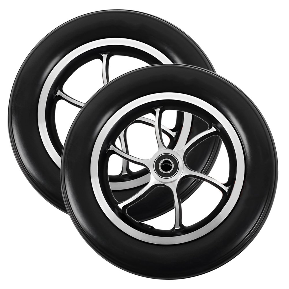 GXYNMC 2 Counts 10 Inch Wheelchair Front Wheels Replacement Accessory, Solid Tires with 8mm Bearings, Aluminum Hubs for Elektrisk Wheelchair