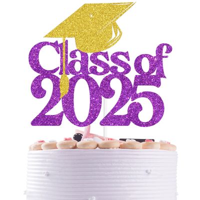 Purple Glitter Class of 2025 Cake Topper, Congratulations/Congrats 2025 Grad, 2025 High School College University Graduate Graduation Party Decorations Supplies