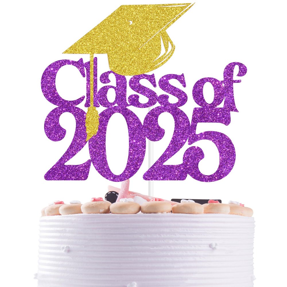 Purple Glitter Class of 2025 Cake Topper, Congratulations/Congrats 2025 Grad, 2025 High School College University Graduate Graduation Party Decorations Supplies