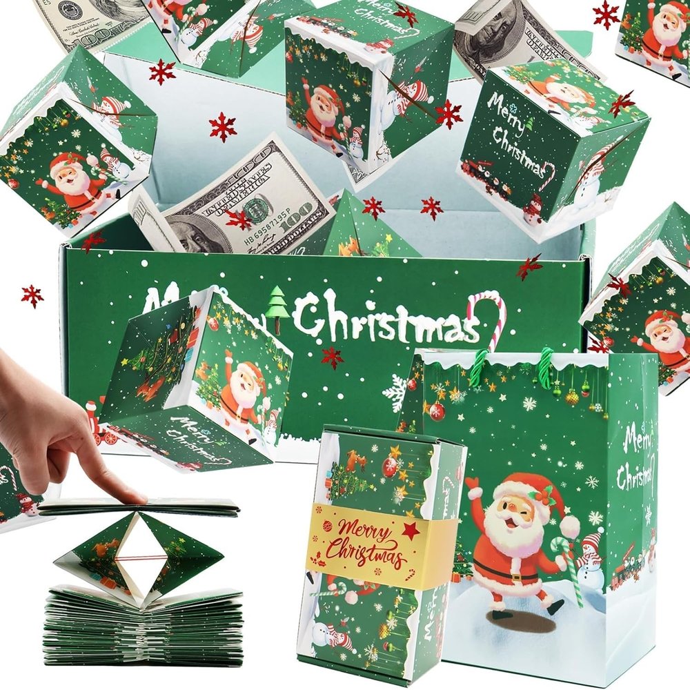 Darzheoy Surprise Gift Box Explosion for Money, 2024 Explosion Gift Box Christmas Gift Boxes, Merry Christmas Surprise Gift Boxes, Folding Bouncing Pop-Up Explosion Gift Box (Green, 6 Boxes)