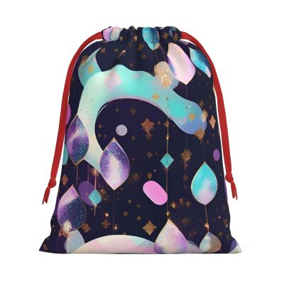 BGSHJVF Glittery Pretty Pattern Print Holiday Drawstring Gift Bags,Christmas Gift Wrapping Sacks Pouches For Xmas Presents Party Favor