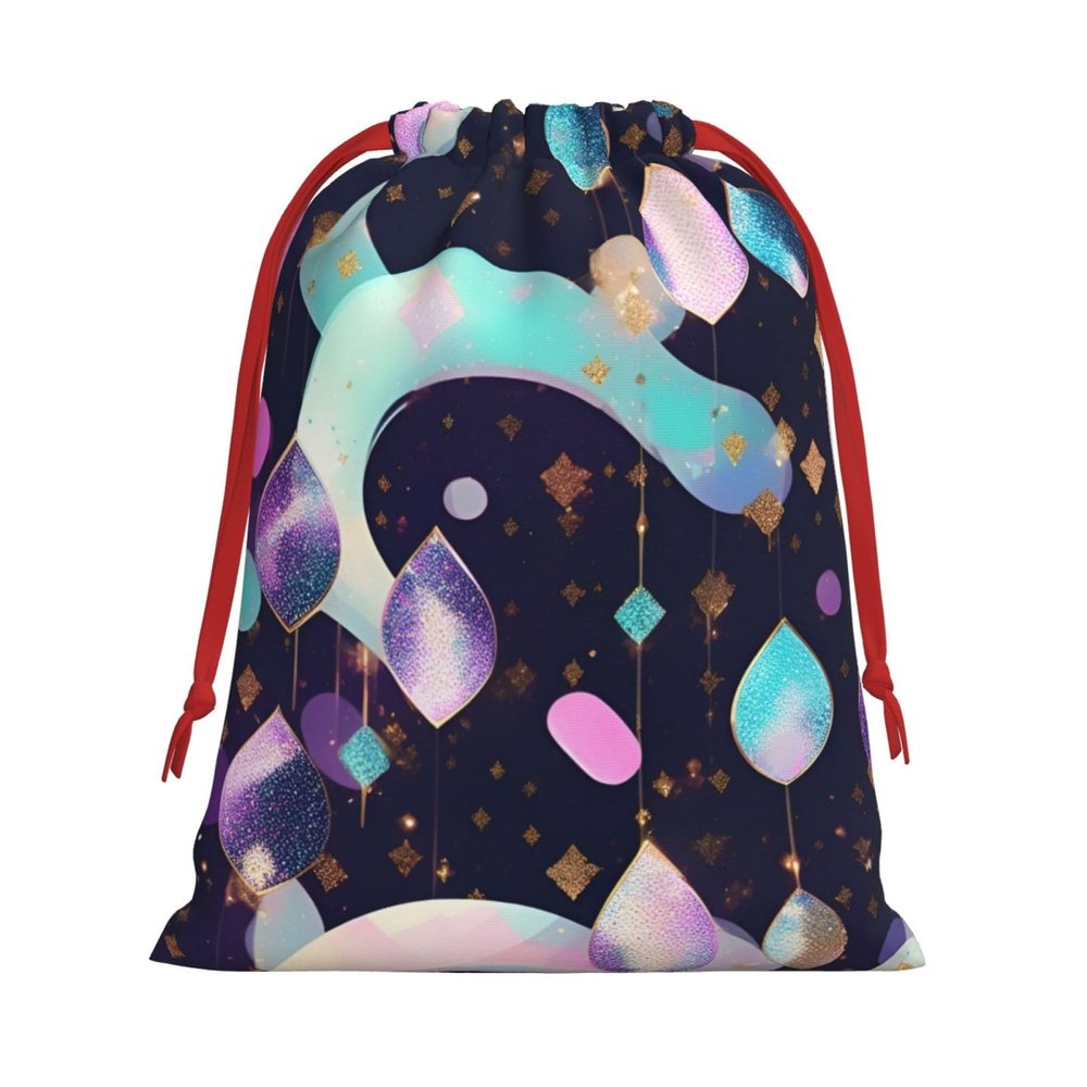 BGSHJVF Glittery Pretty Pattern Print Holiday Drawstring Gift Bags,Christmas Gift Wrapping Sacks Pouches For Xmas Presents Party Favor