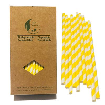 100 Pack Disposable Lemonade Paper Straws, Biodegradable Yellow Striped Drinking Straws for Cocktail Birthday DIY Arts Crafts