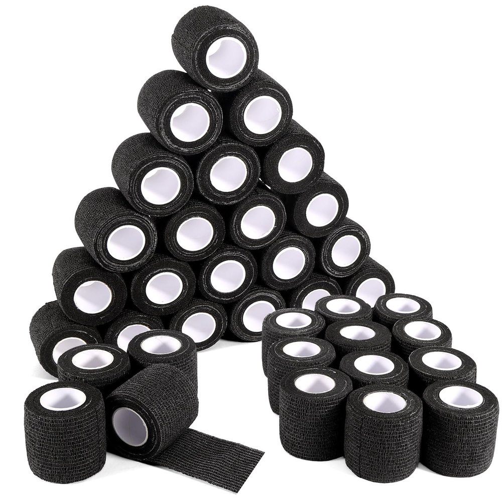 36 Rolls Black Elastic Self Adhesive Bandage Wrap 2 Inch, Breathable Cohesive Bandage, Ankle Sprains Swelling Sports Athletic Grip Tape, Dogs Pet Vet Wrap