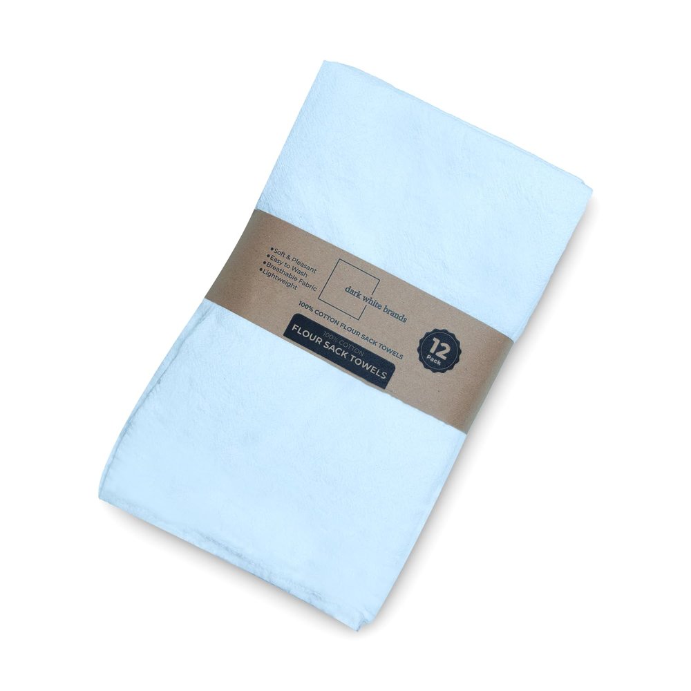 Dark White Flour Sack Towels 12 Pack, 28x28 Inch 100% Cotton Kitchen Dish Towels - Highly Absorbent, Lint-Free Tea Towels for Kitchen Drying, Baking & Sourdough, Cotton Dish Cloths - White