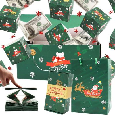 Darzheoy Surprise Gift Box Explosion for Cash, Pop Up Money Box for Fun Merry Christmas (Green, 9 Boxes)
