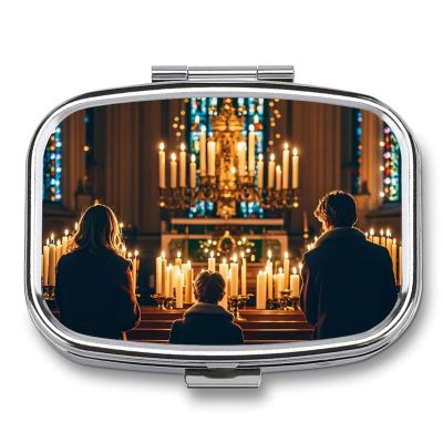 Square Pill Box The Flickering Candlelight in The Church Pill Case 2 Compartment Medicine Pill Organizer for Purse & Pocket Portable Travel Pillbox Medicine Vitamin Cod Liver Oil Storage Box Organizer