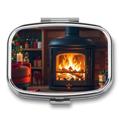 Square Pill Box The Fire Burns Brightly on Christmas Eve Pill Case 2 Compartment Medicine Pill Organizer for Purse & Pocket Portable Travel Pillbox Medicine Vitamin Cod Liver Oil Storage Box Organizer