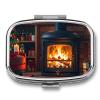 Square Pill Box The Fire Burns Brightly on Christmas Eve Pill Case 2 Compartment Medicine Pill Organizer for Purse & Pocket Portable Travel Pillbox Medicine Vitamin Cod Liver Oil Storage Box Organizer view 1