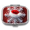 Square Pill Box White Snowflake Red Christmas Hat Pill Case 2 Compartment Medicine Pill Organizer for Purse & Pocket Portable Travel Pillbox Medicine Vitamin Cod Liver Oil Storage Box Organizer view 1