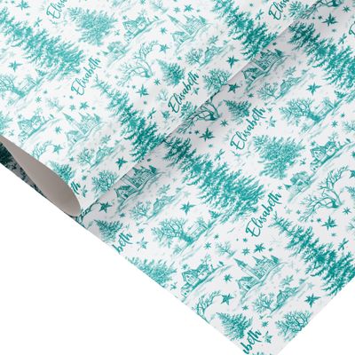 Personalized Preppy Christmas Wrapping Paper Chinoiserie Mint Green Holiday Gift Wrap Name Turquoise Christmas Wrapping Roll