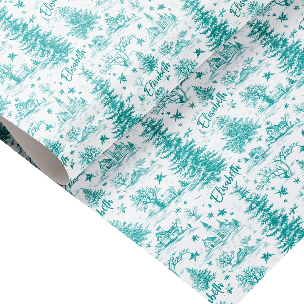 Personalized Preppy Christmas Wrapping Paper Chinoiserie Mint Green Holiday Gift Wrap Name Turquoise Christmas Wrapping Roll