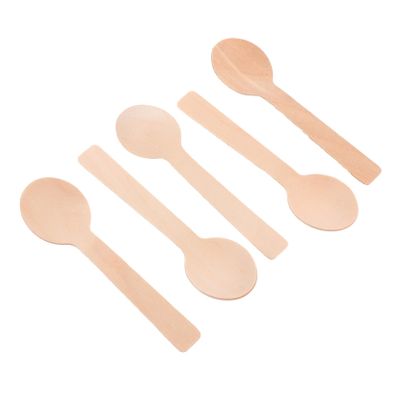 100pcs Wooden Spoons for Dessert Disposable Utensils Biodegradable Party Spoons Sample Scoops