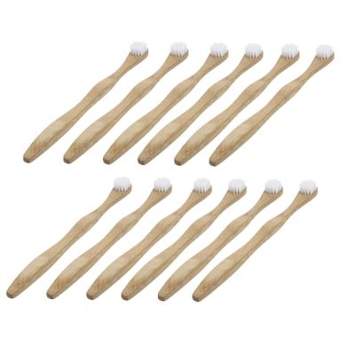 NOLITOY 12pcs Reusable Bamboo Tongue Cleaners Oral Care Tools for Tongue Coating Removal and Fresh Breath Light Brown Soft Bristles