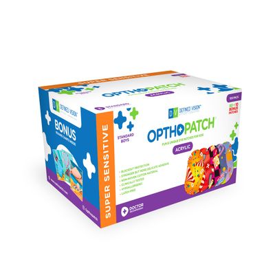 Opthopatch Kids Eye Patches with Extra Hypoallergenic Acrylic Adhesive, 100 Breathable Patches for Amblyopia & Lazy Eye, Fun Boy-Friendly Designs, 3 Rewards Chart Included by Defined Vision