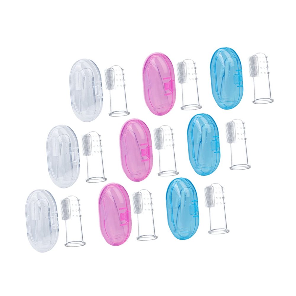 GOOHOCHY 9pcs Teeth Cleaner Newborn Finger Toothbrush Silicone Brush Ergonomic Design Oral Massager for Boy Girl