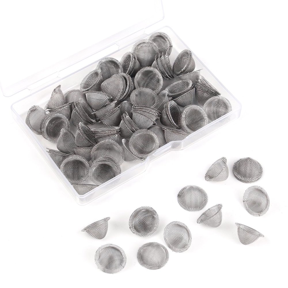 100 Pieces Stainless Steel Mesh Clean Screens 1/2 Inch Pipe Screens with Tapered Design with a Storage Box