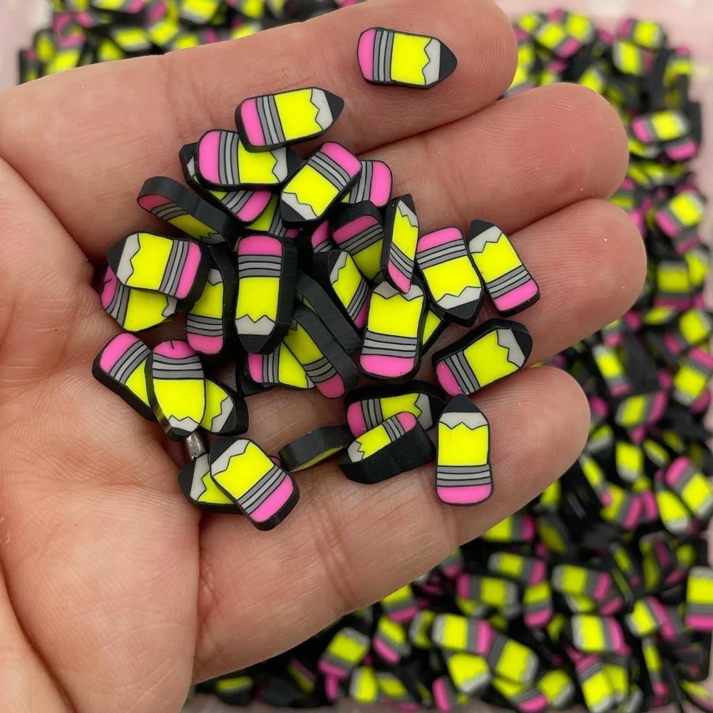 12mm Yellow Pencil Sprinkles, Polymer Clay Back to School Sprinkle Slices, Nail Art Slices, Faux Sprinkles (Yellow, 30 gram Bag)