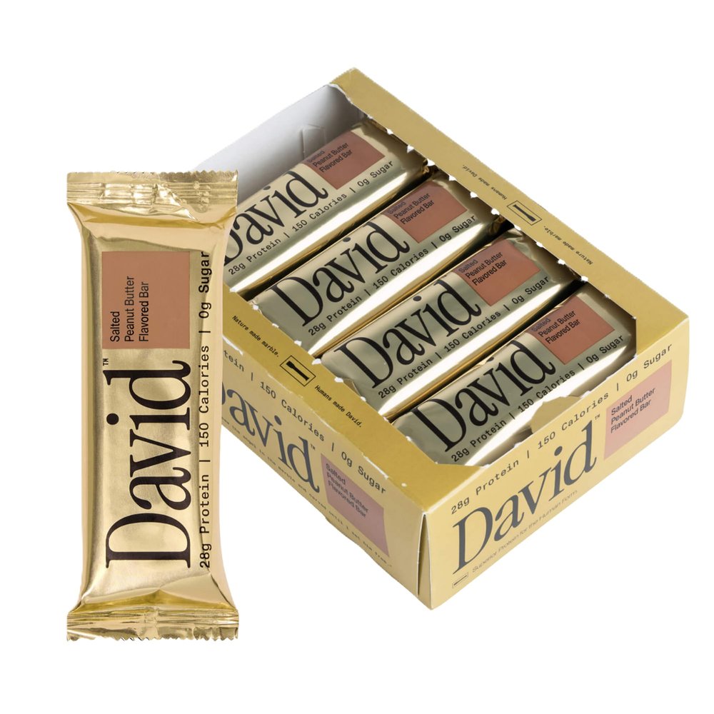 David High Protein Bars - 0g of Sugar, Low Carb, Gluten Free - 28g of Protein, 150 Calories - On-The-Go Snack - Salted Peanut Butter Flavor, Pack of 12