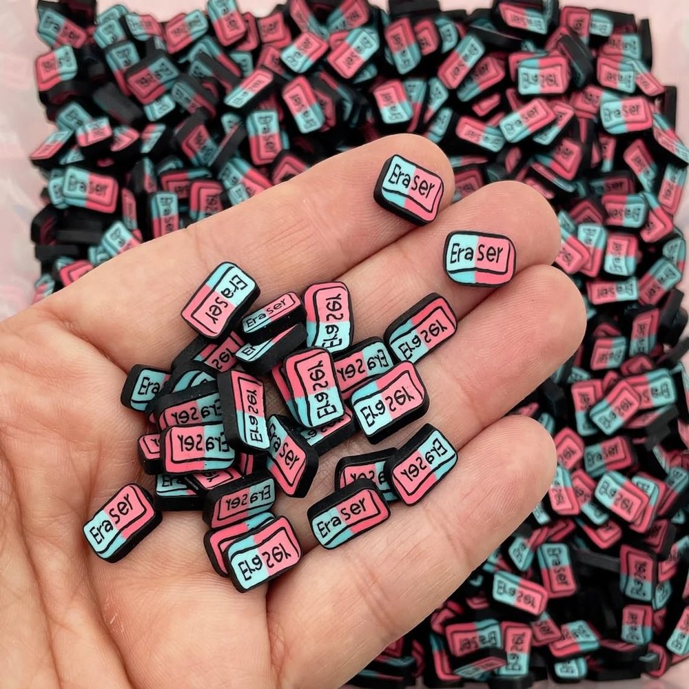 10mm Eraser Sprinkles, Polymer Clay Back to School Sprinkle Slices, Nail Art Slices, Faux Sprinkles (Multicolor, 15 gram Bag)