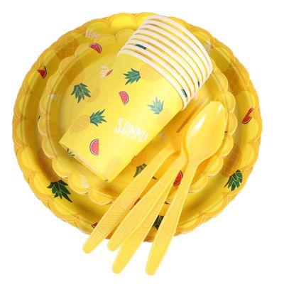 SOESFOUFU Disposable Party Dinnerware Pineapple Plates Cups Spoons Forks for Party