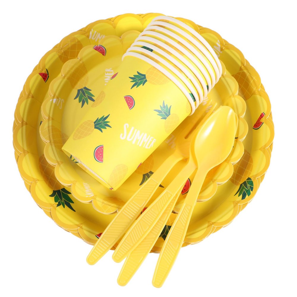 SOESFOUFU Disposable Party Dinnerware Pineapple Plates Cups Spoons Forks for Party