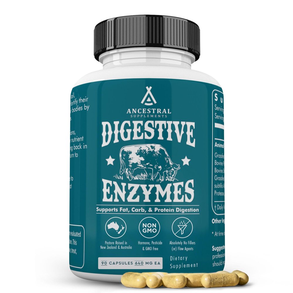 Ancestral Supplements Digestive Enzymes for Women & Men, 90 Capsules, with Probiotics and Grass Fed Beef Organs, Supports Gut Health, Digestive Health & Nutrient Absorption, Allergen Free, Non GMO